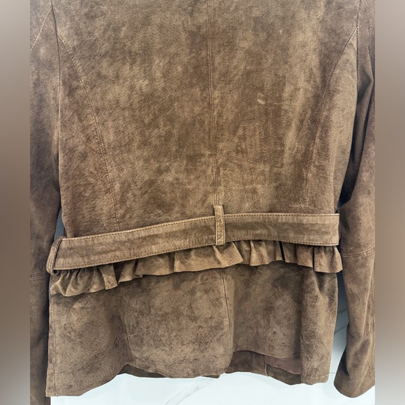 Ecru - Dark Brown Leather Women's Belted Blazer - Picture 5 of 8